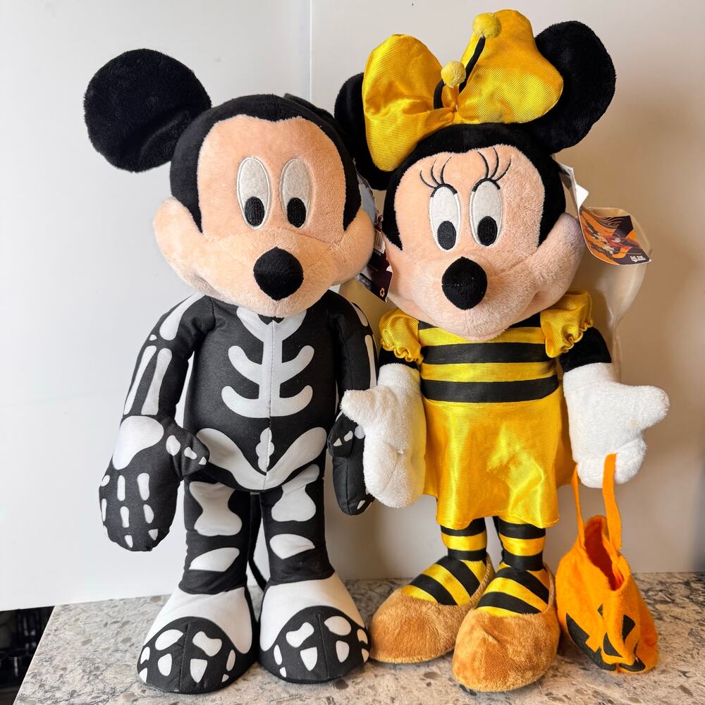 Set of 2 Disney Mickey Skeleton Minnie Bee Halloween Greeter Set Lot 22"